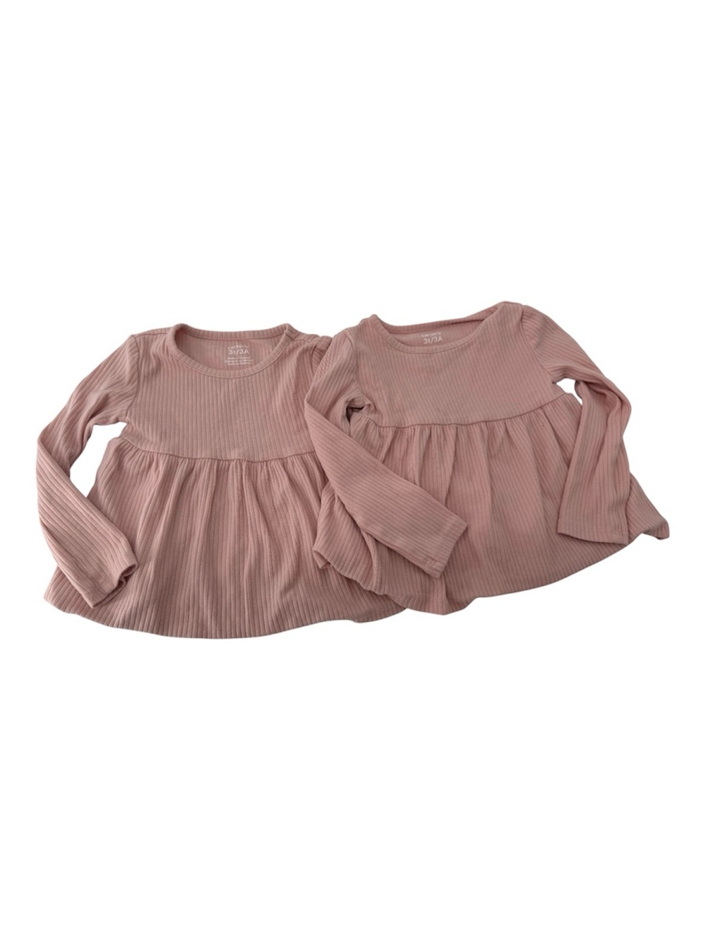 Twin Matching Carters Girls' Long Sleeve Ribbed Peplum Top Dusty Pink Cotton